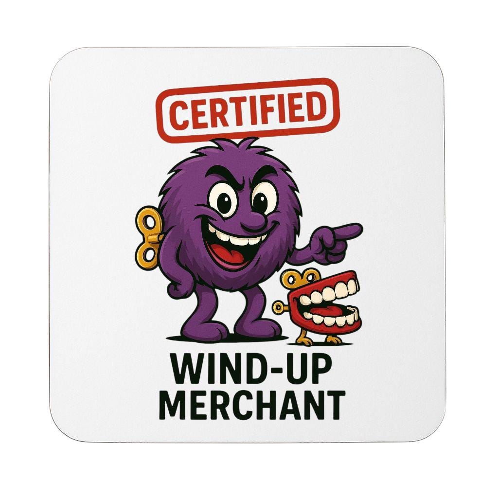 Wind-Up Merchant Cartoon Mug, Prank Gift for men