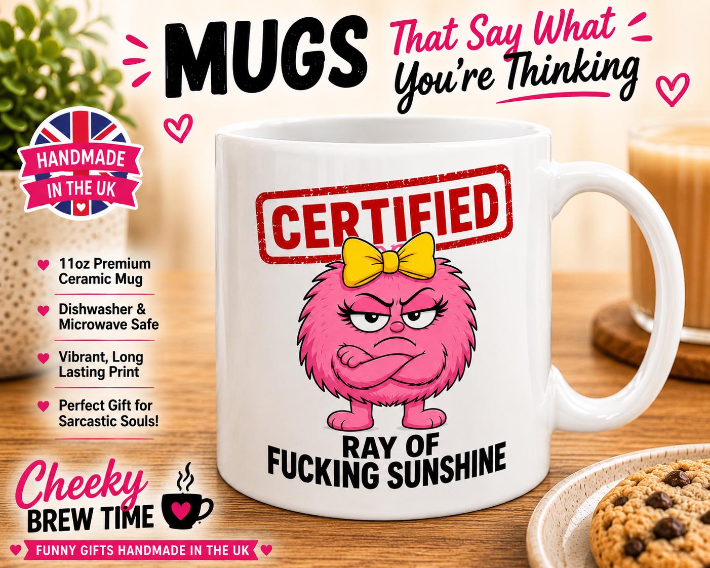 Funny Rude Coffee Mug | Ray of F*! cking Sunshine | Novelty Gift | Pink Character Mug | Office Mug | Coworker Gift | Sarcastic Mug