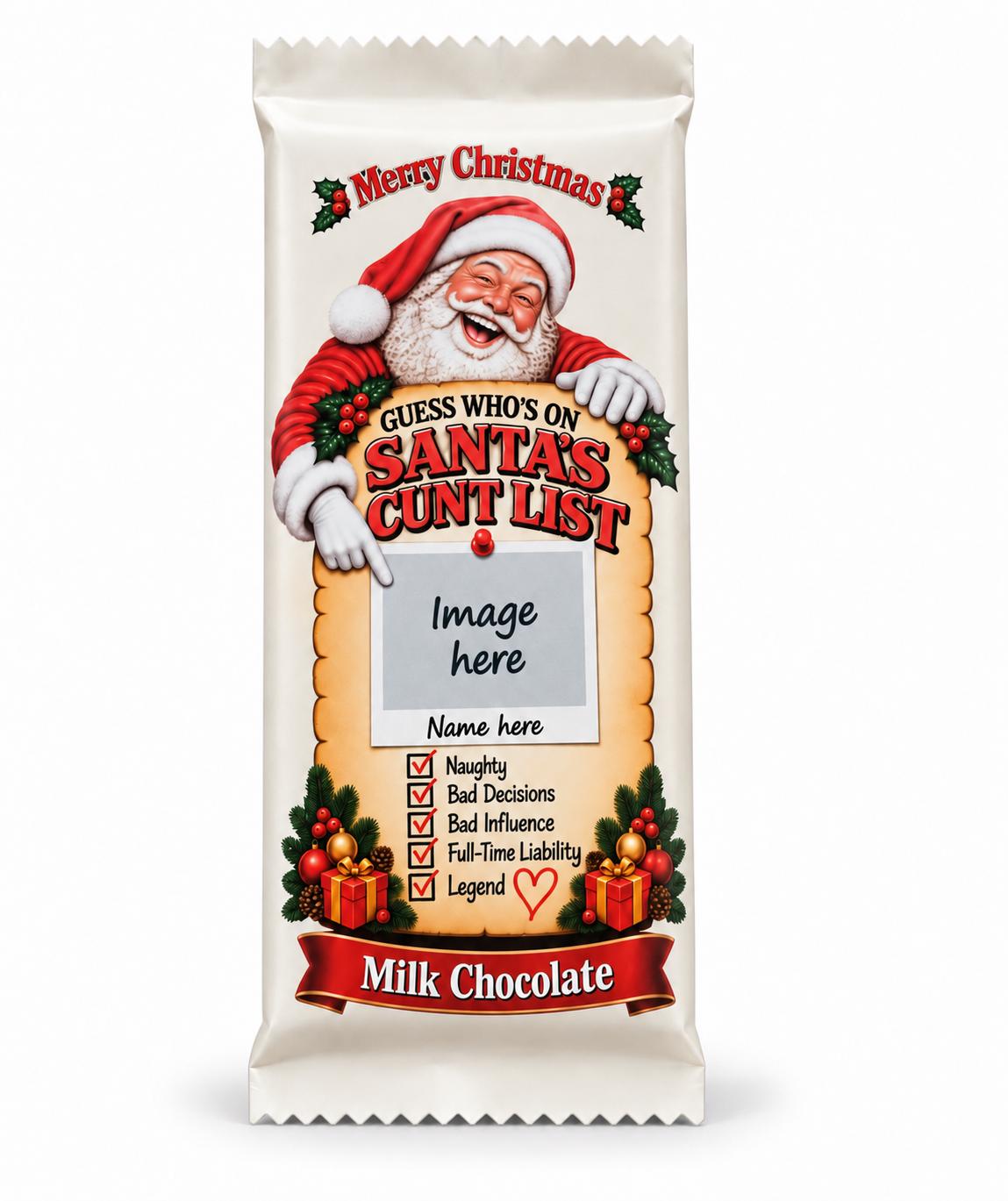 Personalised Christmas Chocolate Bar With Photo & Name, Funny Rude Secret Santa Gift, Adult Stocking Filler, Novelty Xmas Gift