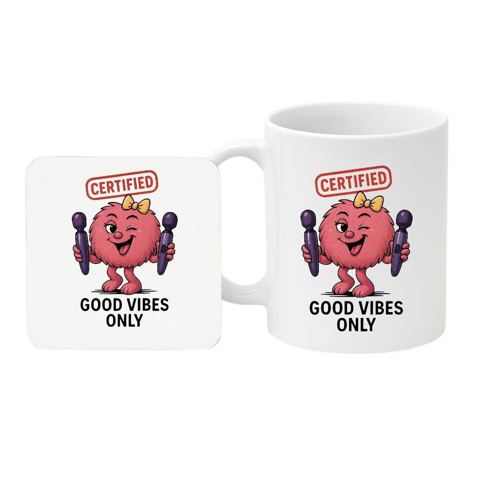 Funny positivity Cartoon Coffee Cup For Women, Goood Vibes Only. Christmas/Birthday Gift For Her