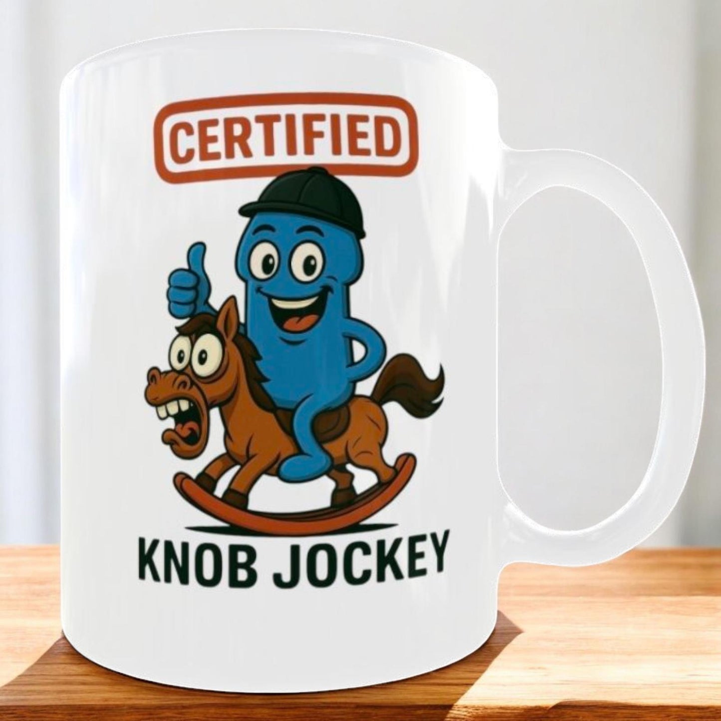 Funny Rude Mug for Men: Sarcastic Office Gift - "Certified Knob Jockey"