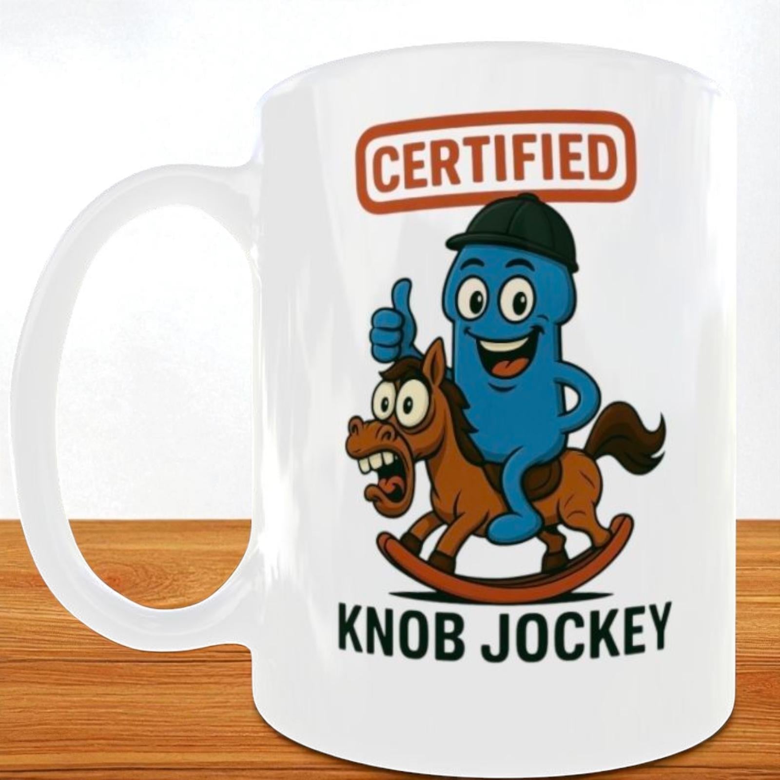 Funny Rude Mug for Men: Sarcastic Office Gift - "Certified Knob Jockey"