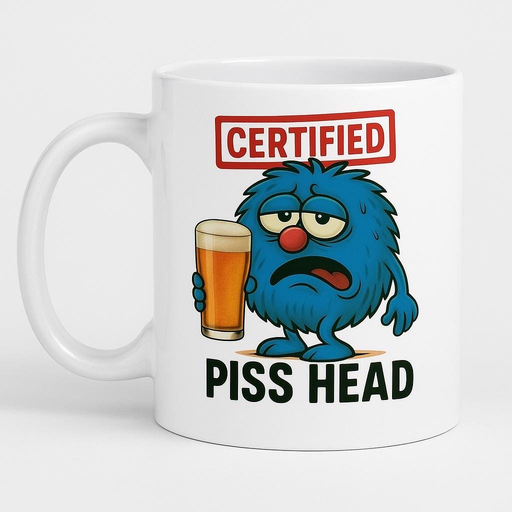 Funny Piss Head Mug, Funny Boozy Gift for Him
