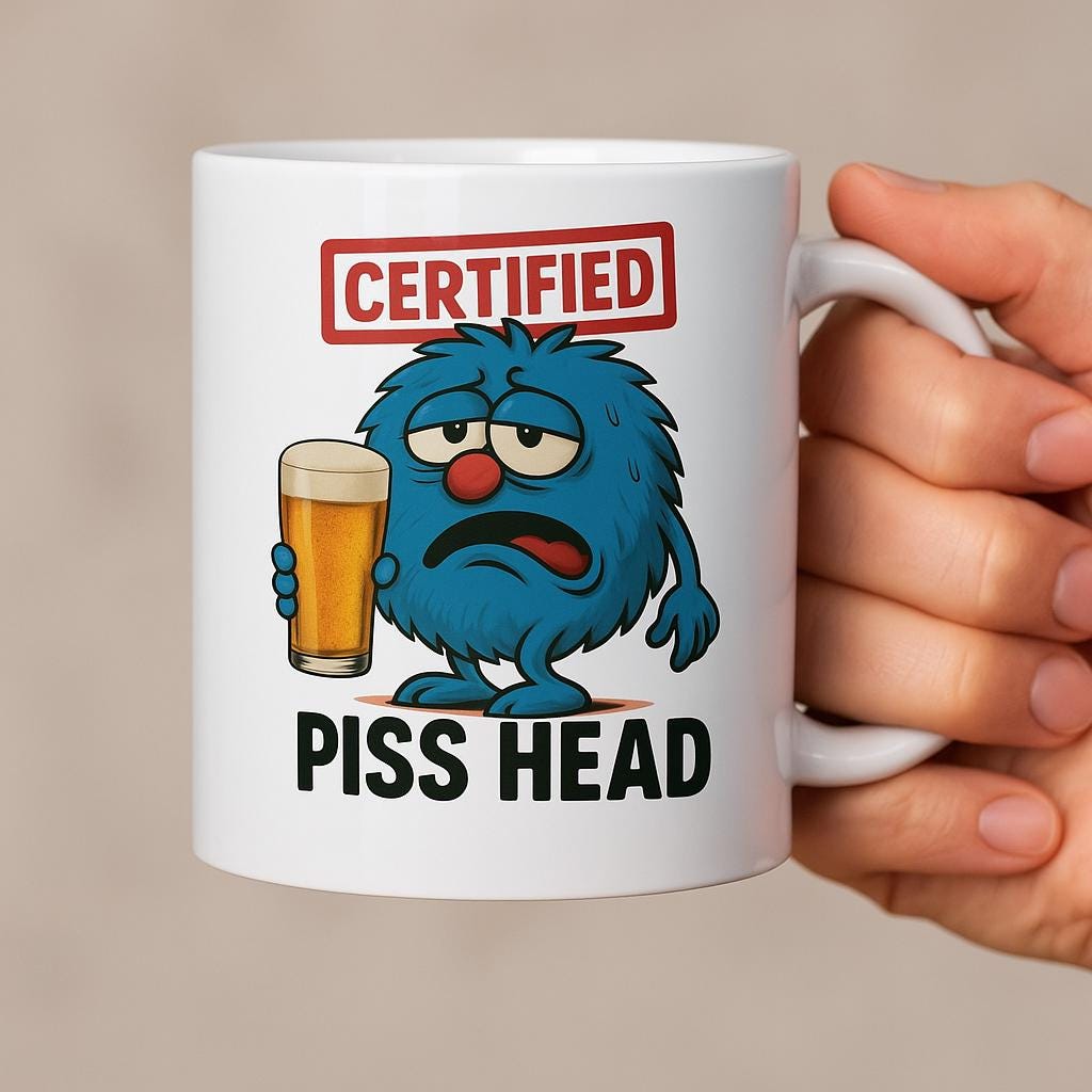 Funny Piss Head Mug, Funny Boozy Gift for Him