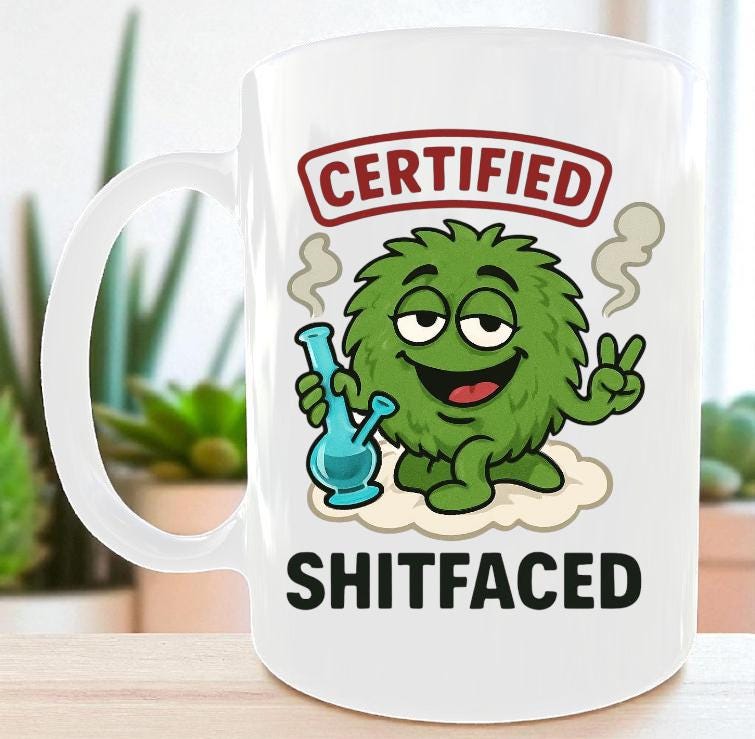 Funny Shitfaced Mug – Funny Cannabis Weed Stoner Cartoon Coffee Cup Xmas Stocking Filler