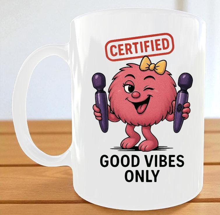 Funny positivity Cartoon Coffee Cup For Women, Goood Vibes Only. Christmas/Birthday Gift For Her