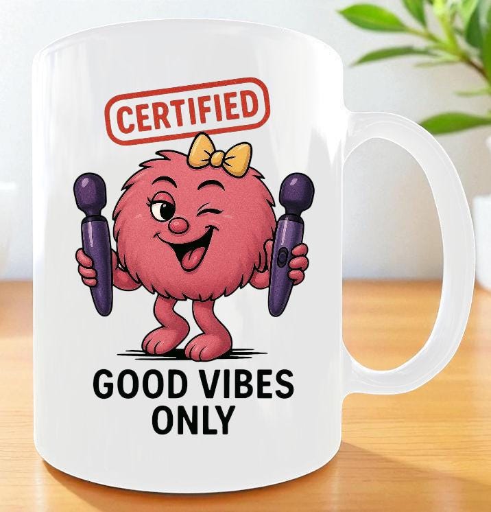 Funny positivity Cartoon Coffee Cup For Women, Goood Vibes Only. Christmas/Birthday Gift For Her
