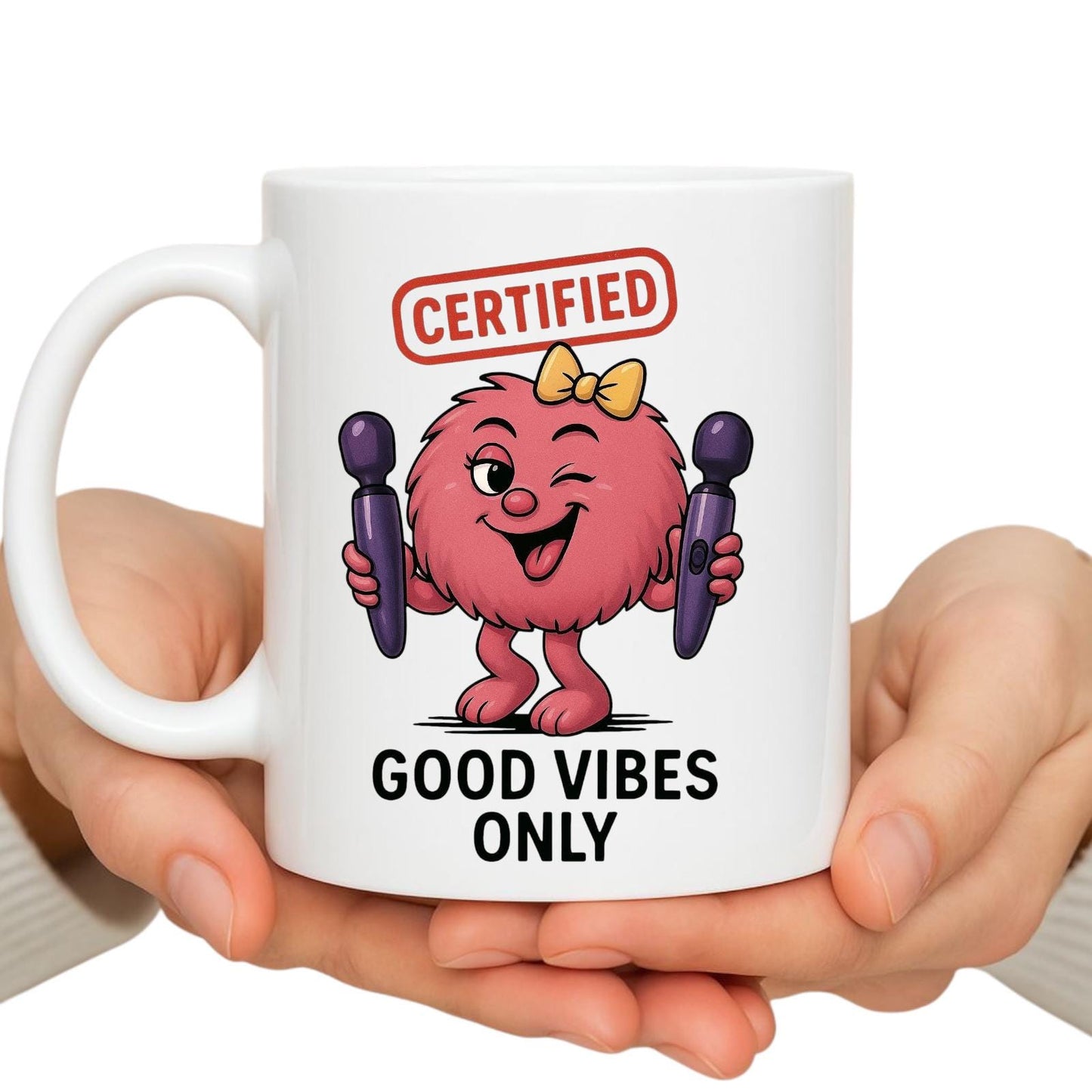 Funny positivity Cartoon Coffee Cup For Women, Goood Vibes Only. Christmas/Birthday Gift For Her