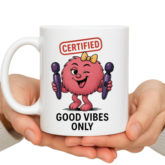 Funny positivity Cartoon Coffee Cup For Women, Goood Vibes Only. Christmas/Birthday Gift For Her