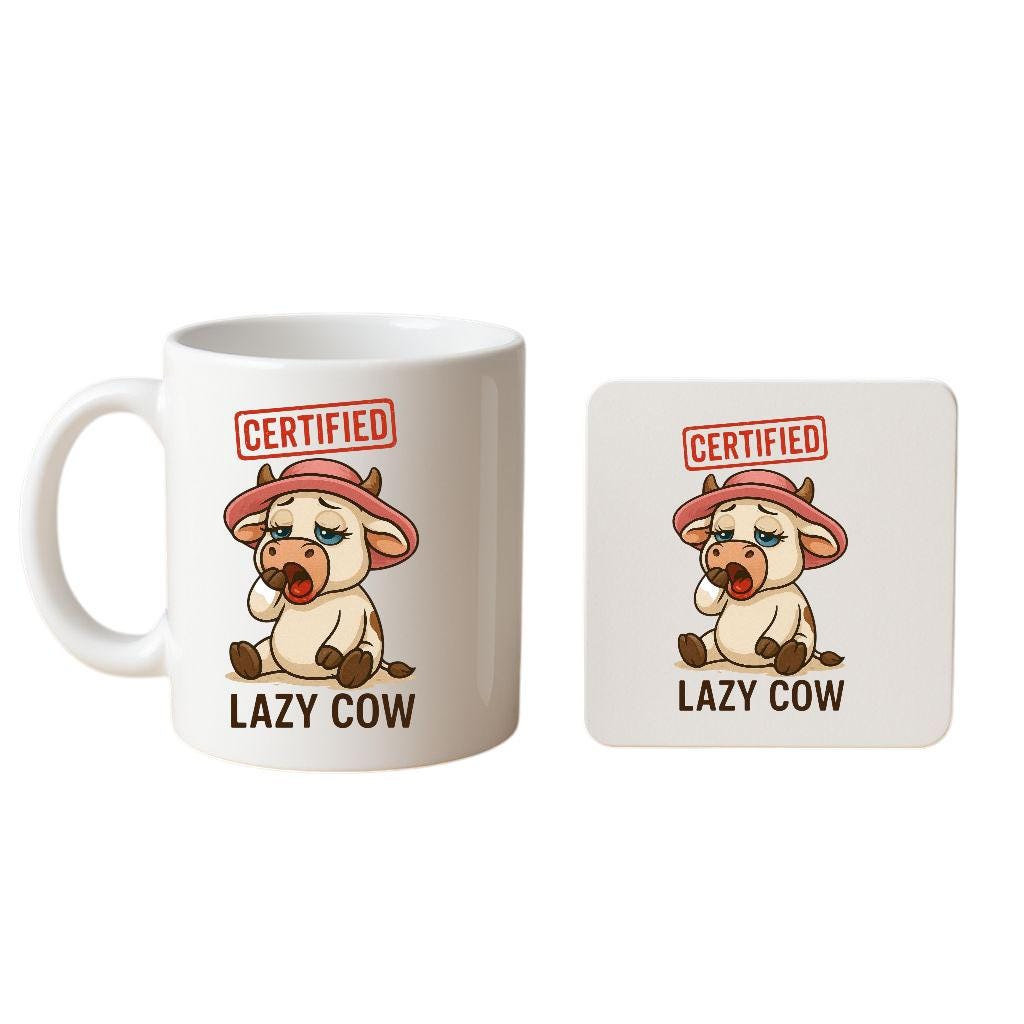 Lazy Cow Ceramic Coffee Mug, Funny Gift For Women