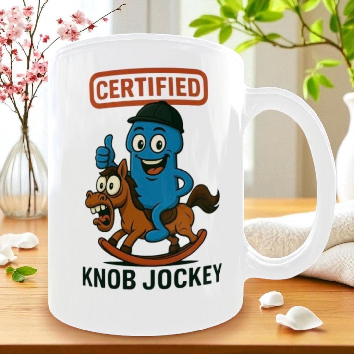 Funny Rude Mug for Men: Sarcastic Office Gift - "Certified Knob Jockey"