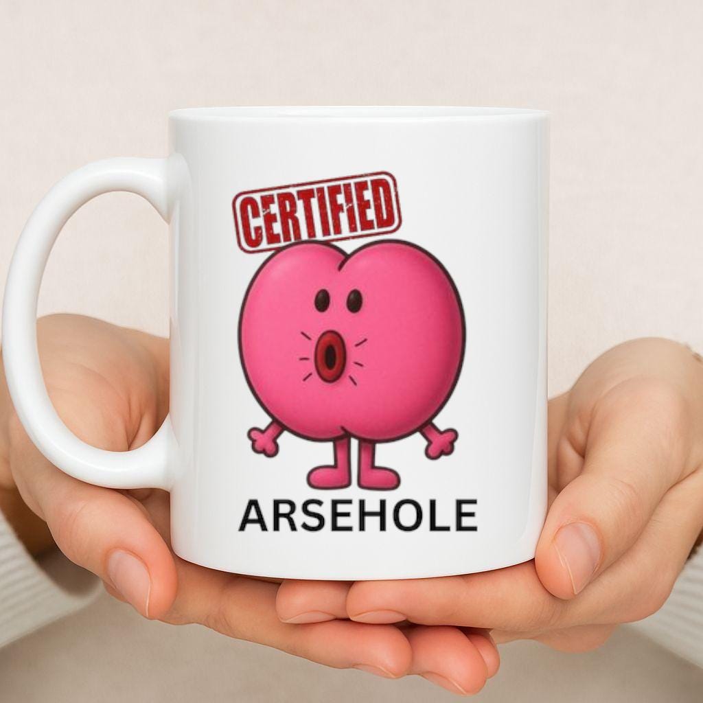 Funny Ar*ehole Mug – Funny Rude Cartoon Coffee Cup Gift Fof Men, Adult Humour