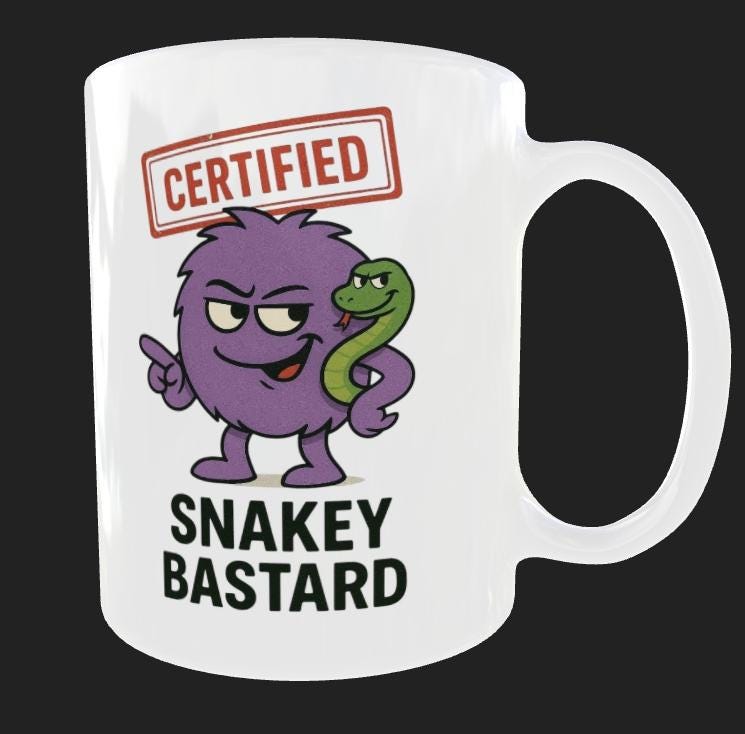 Funny Novelty Snakey Bas*ard Coffee mug Rude Cartoon Mug For Men