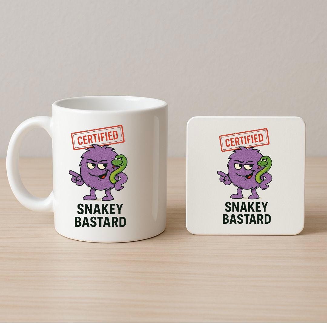Funny Novelty Snakey Bas*ard Coffee mug Rude Cartoon Mug For Men
