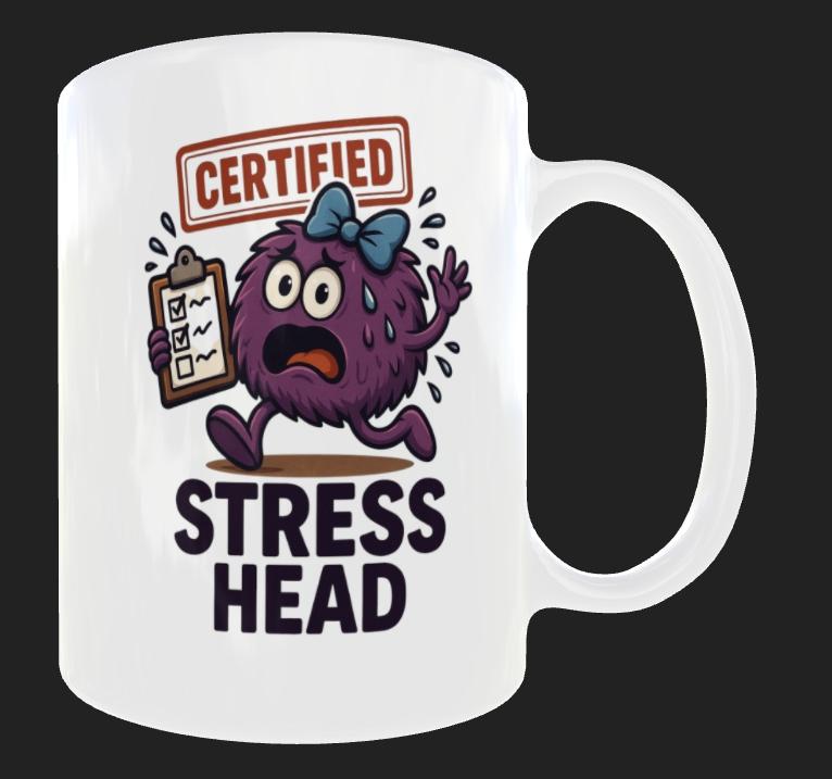 Stress Head Mug, Gift for Busy women, Funny Birthday/Christmas Present