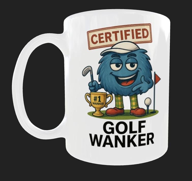 Funny Golf Mug: "Certified Golf Wanker" Trophy Design