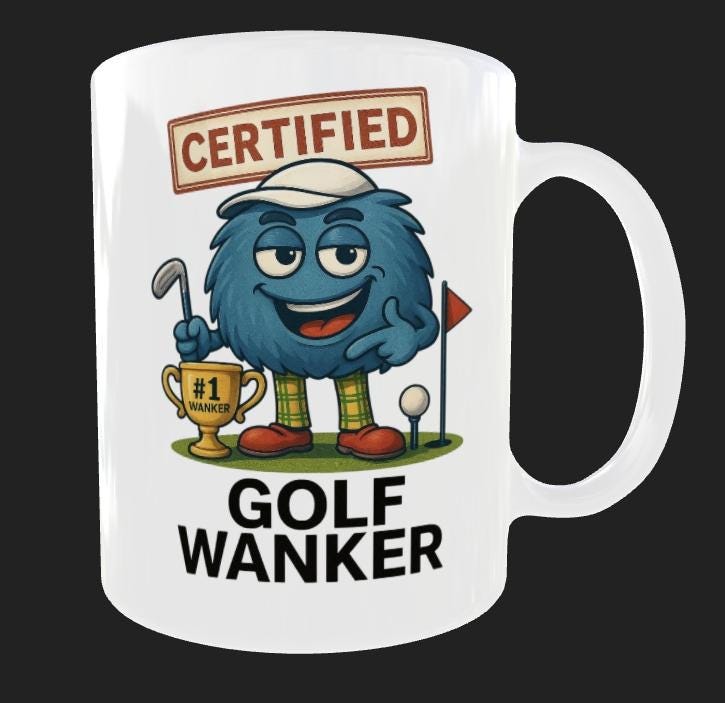 Funny Golf Mug: "Certified Golf Wanker" Trophy Design