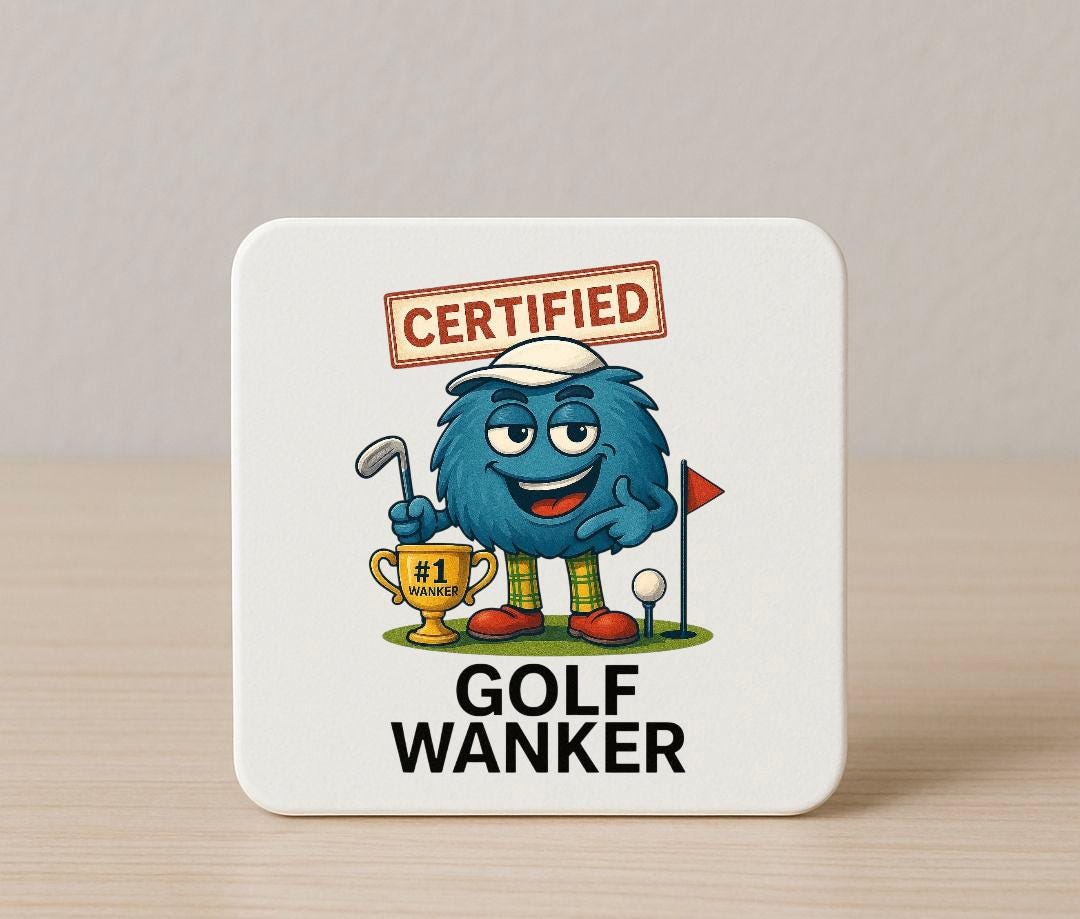 Funny Golf Mug: "Certified Golf Wanker" Trophy Design