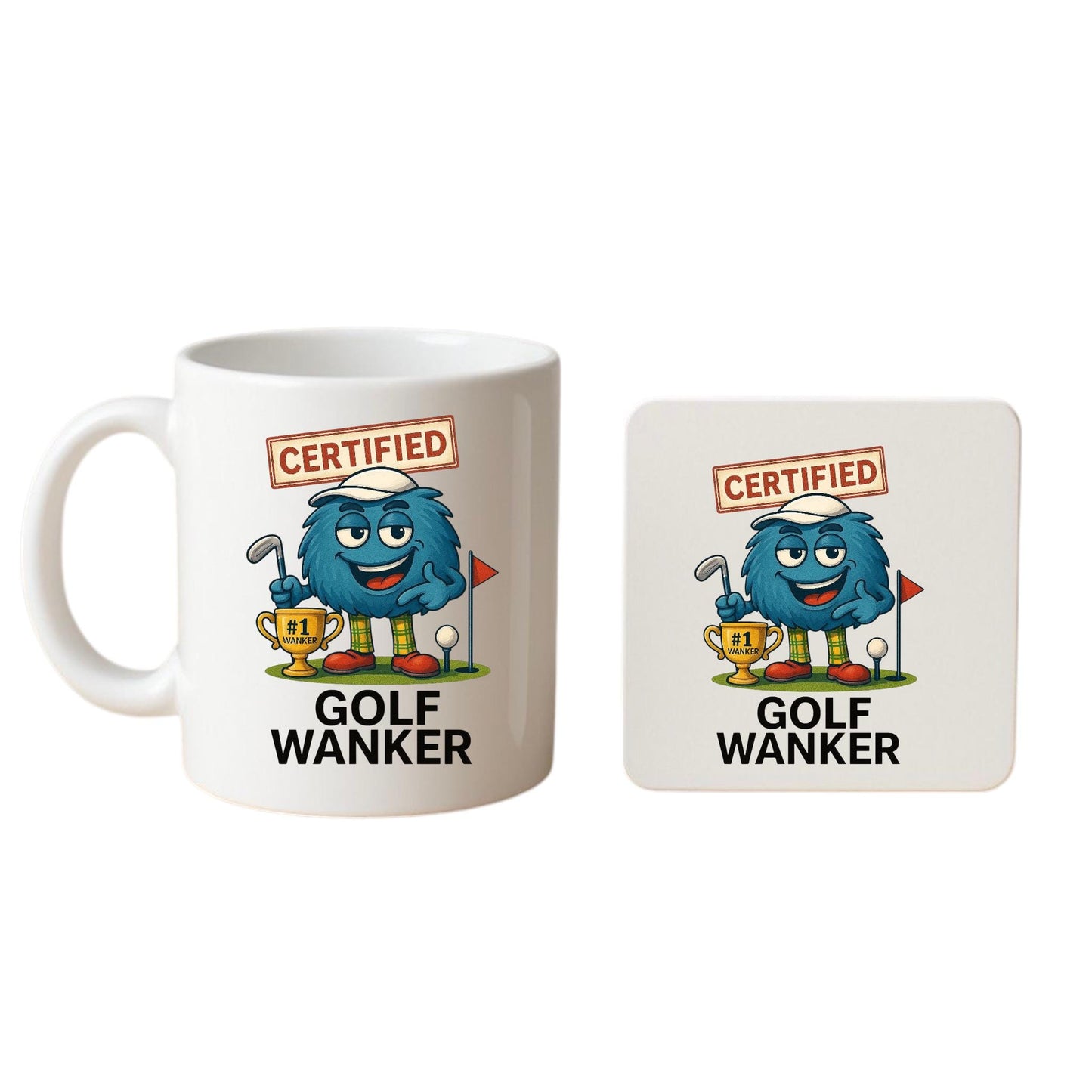 Funny Golf Mug: "Certified Golf Wanker" Trophy Design