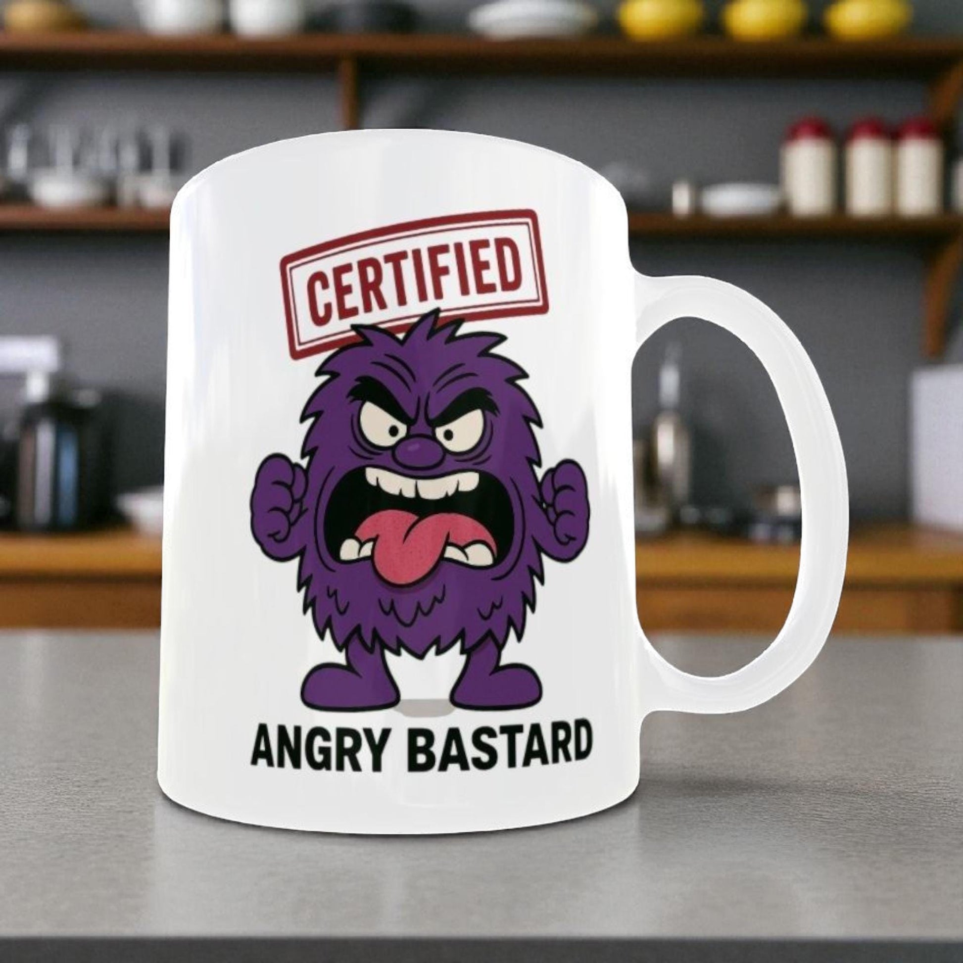 Angry Bas*ard Mug – Funny Rude Cartoon Coffee Cup for Moody, Grumpy Men.