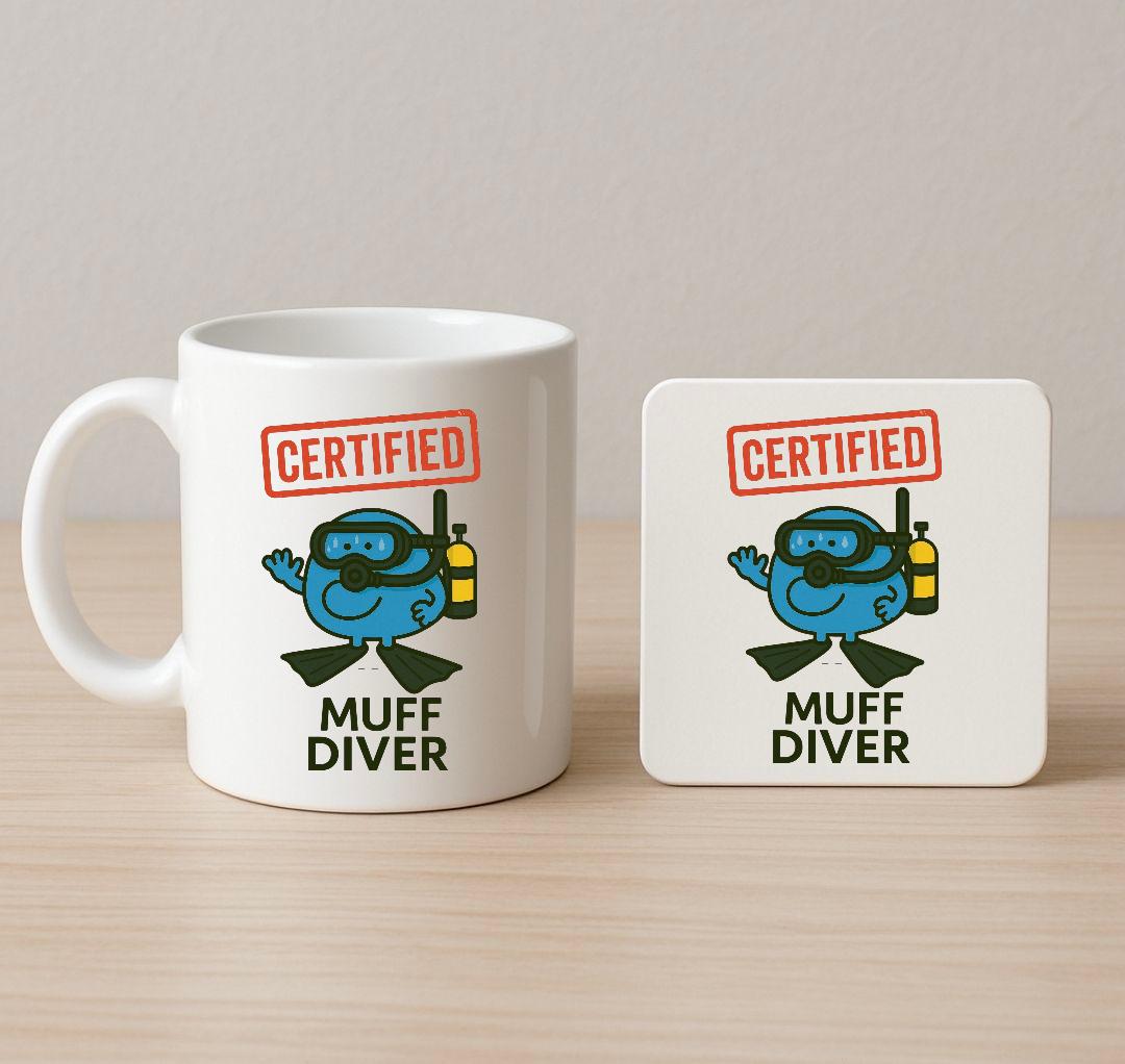 Muff Diver Mug: Funny Scuba Diving Coffee Cup - Rude Adult Humor Gift