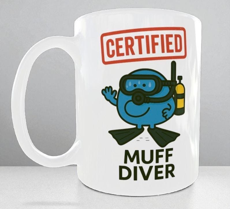 Muff Diver Mug: Funny Scuba Diving Coffee Cup - Rude Adult Humor Gift
