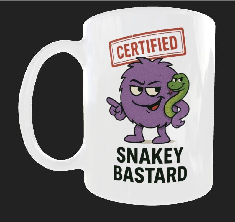 Funny Novelty Snakey Bas*ard Coffee mug Rude Cartoon Mug For Men