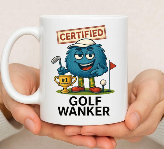 Funny Golf Mug: "Certified Golf Wanker" Trophy Design