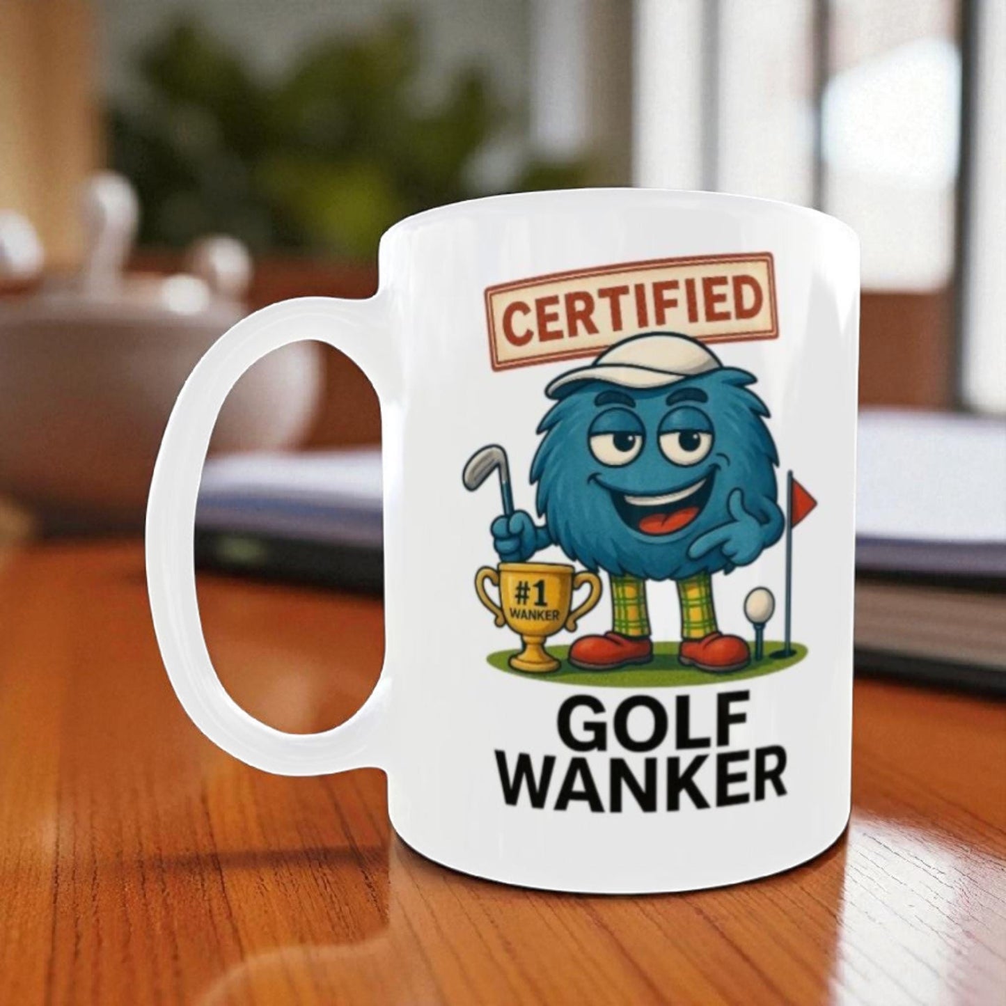 Funny Golf Mug: "Certified Golf Wanker" Trophy Design
