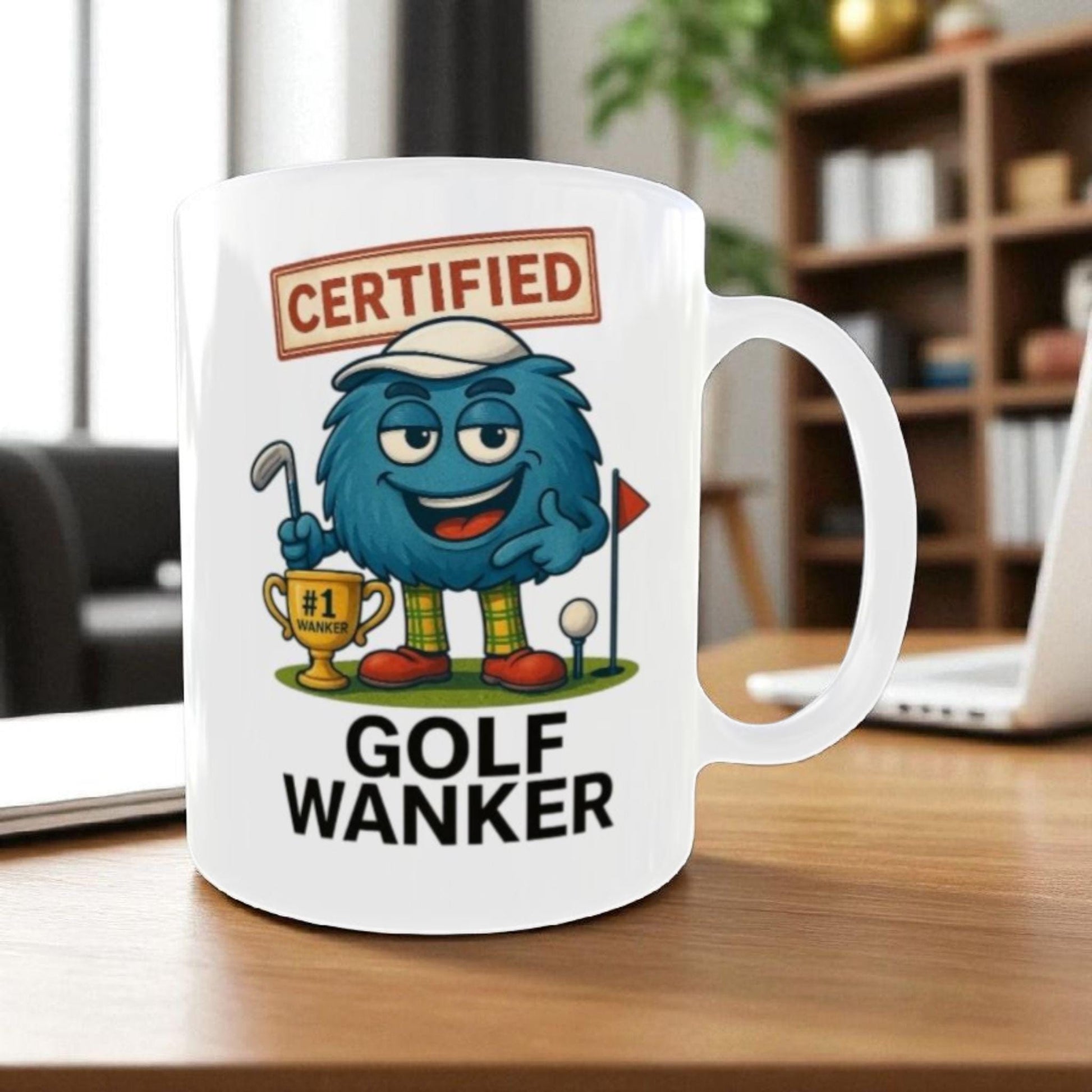 Funny Golf Mug: "Certified Golf Wanker" Trophy Design