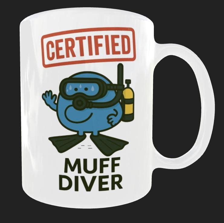 Muff Diver Mug: Funny Scuba Diving Coffee Cup - Rude Adult Humor Gift