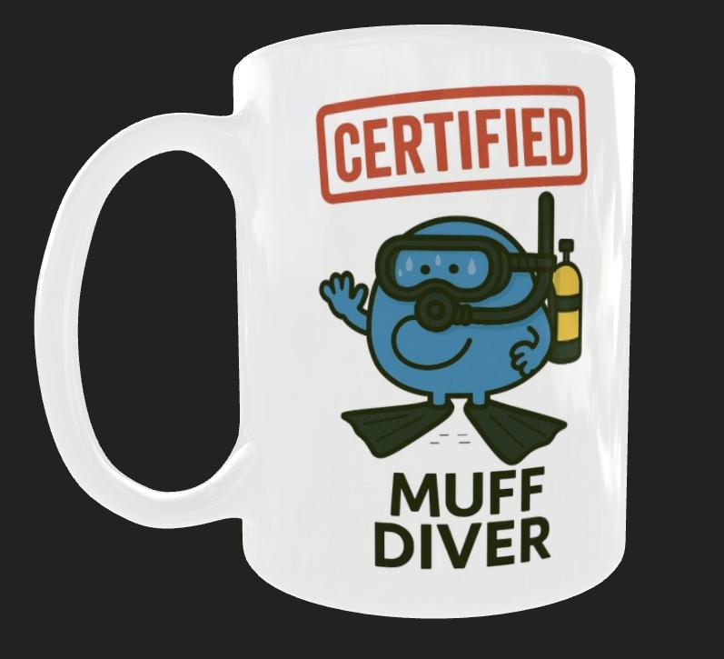 Muff Diver Mug: Funny Scuba Diving Coffee Cup - Rude Adult Humor Gift