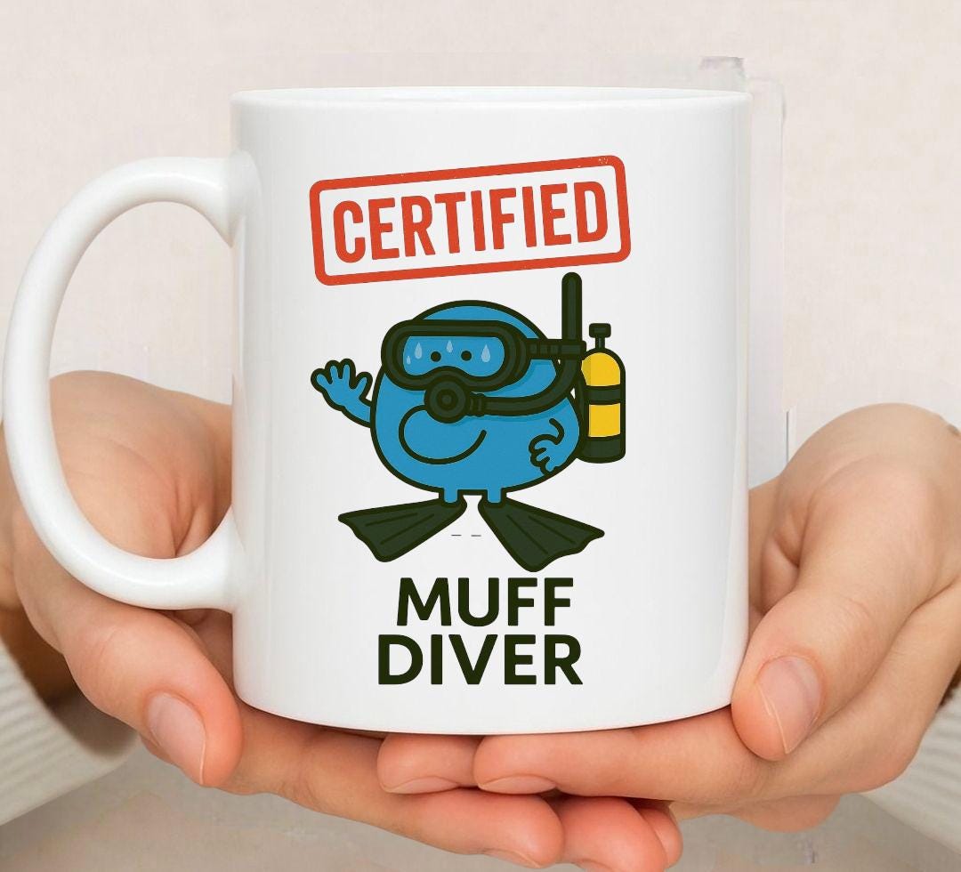 Muff Diver Mug: Funny Scuba Diving Coffee Cup - Rude Adult Humor Gift