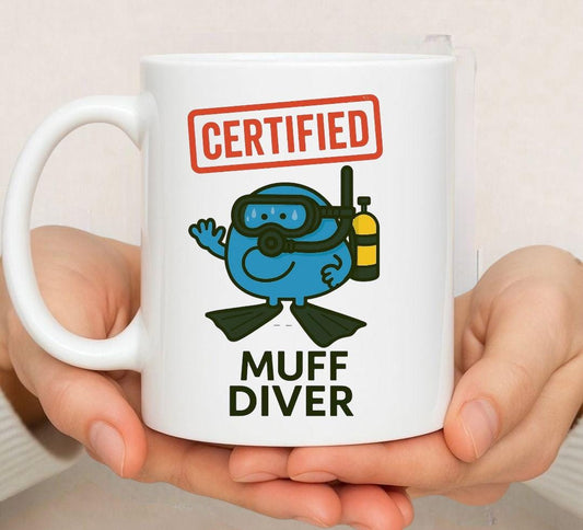 Muff Diver Mug: Funny Scuba Diving Coffee Cup - Rude Adult Humor Gift