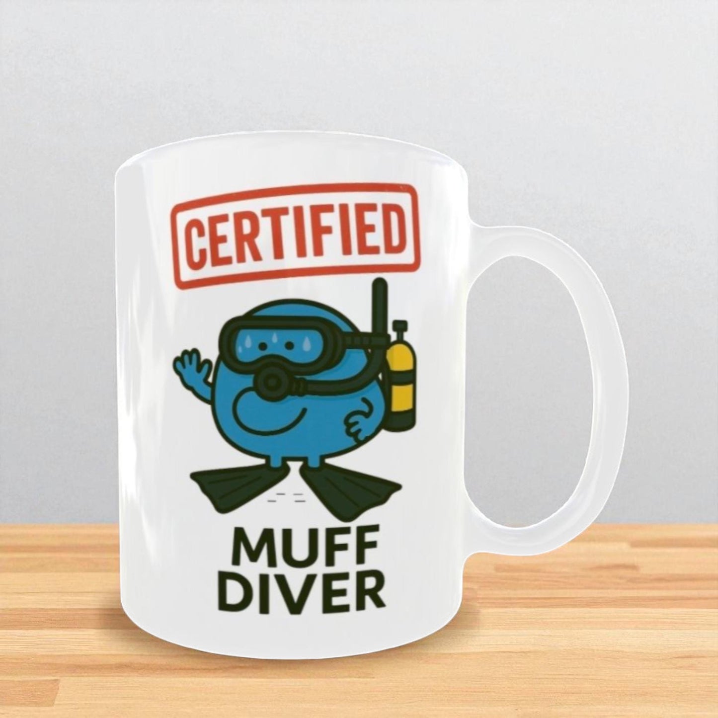 Muff Diver Mug: Funny Scuba Diving Coffee Cup - Rude Adult Humor Gift