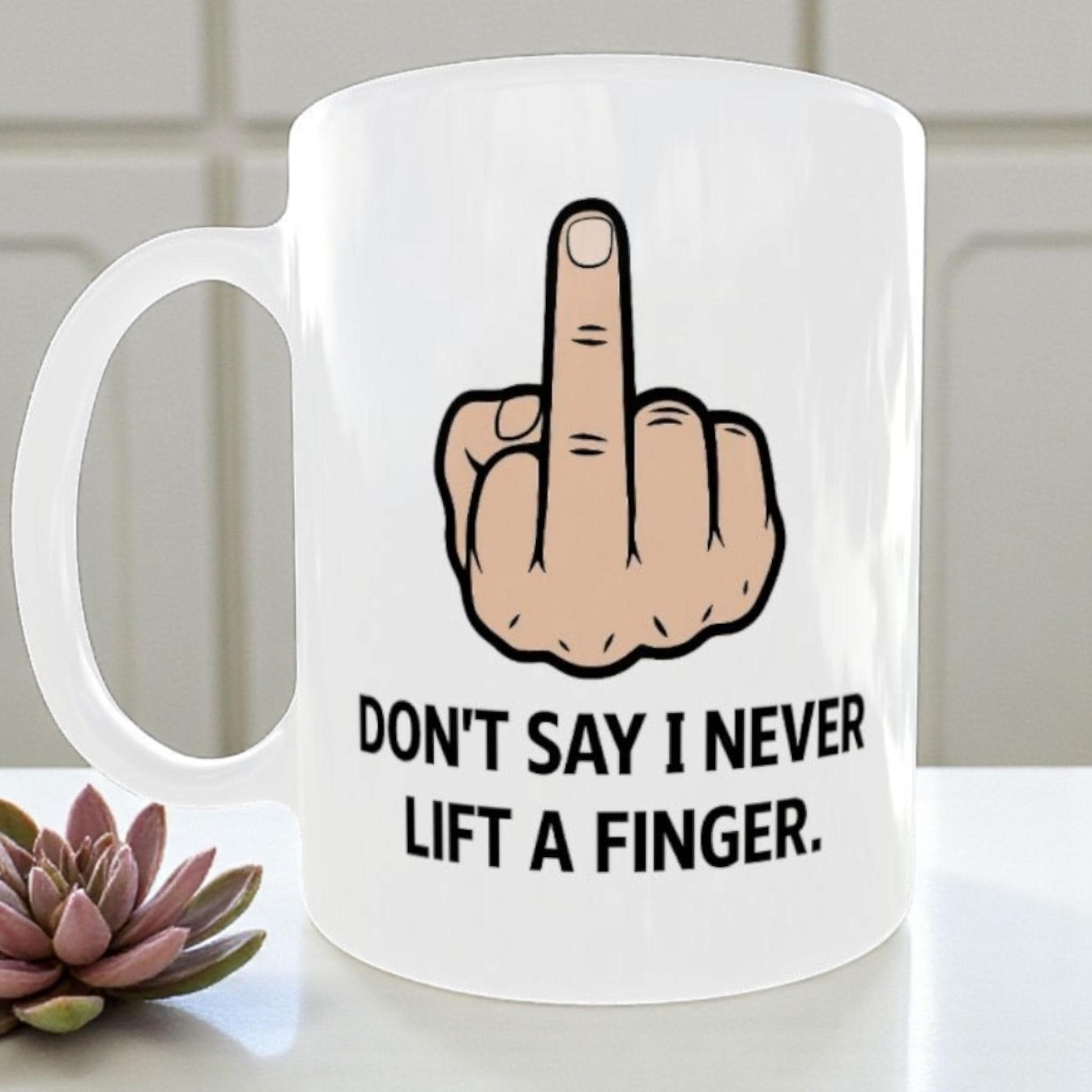 Funny Rude Mug, Sarcastic Gift For Men, Adult Humour Coffee Cup, Don't say I Never Lift A Finger