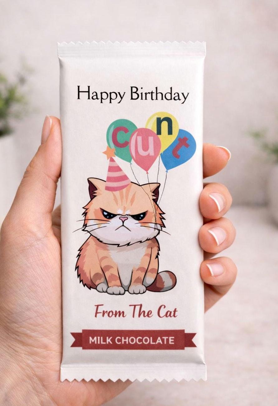 Rude Birthday Chocolate Bar Gift From The Cat Funny Novelty Milk Chocolate