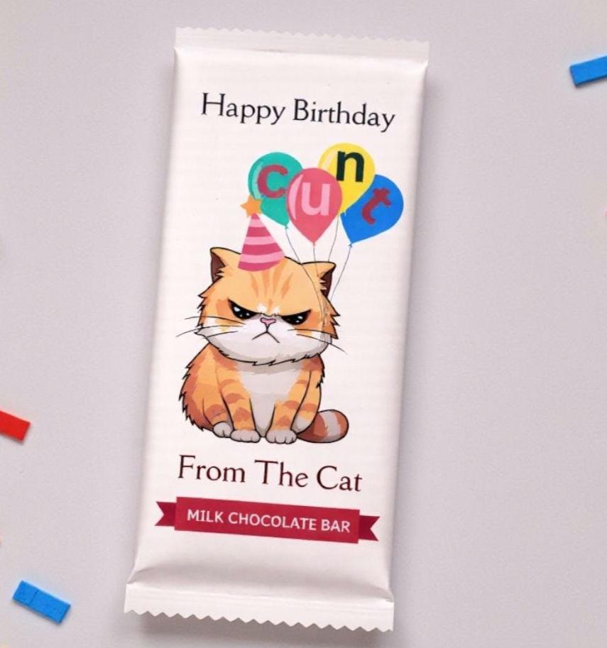 Rude Birthday Chocolate Bar Gift From The Cat Funny Novelty Milk Chocolate