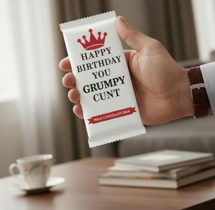 Rude Novelty Chocolate Bar: Funny Birthday Kift For Grumpy Husband-Boyfriend