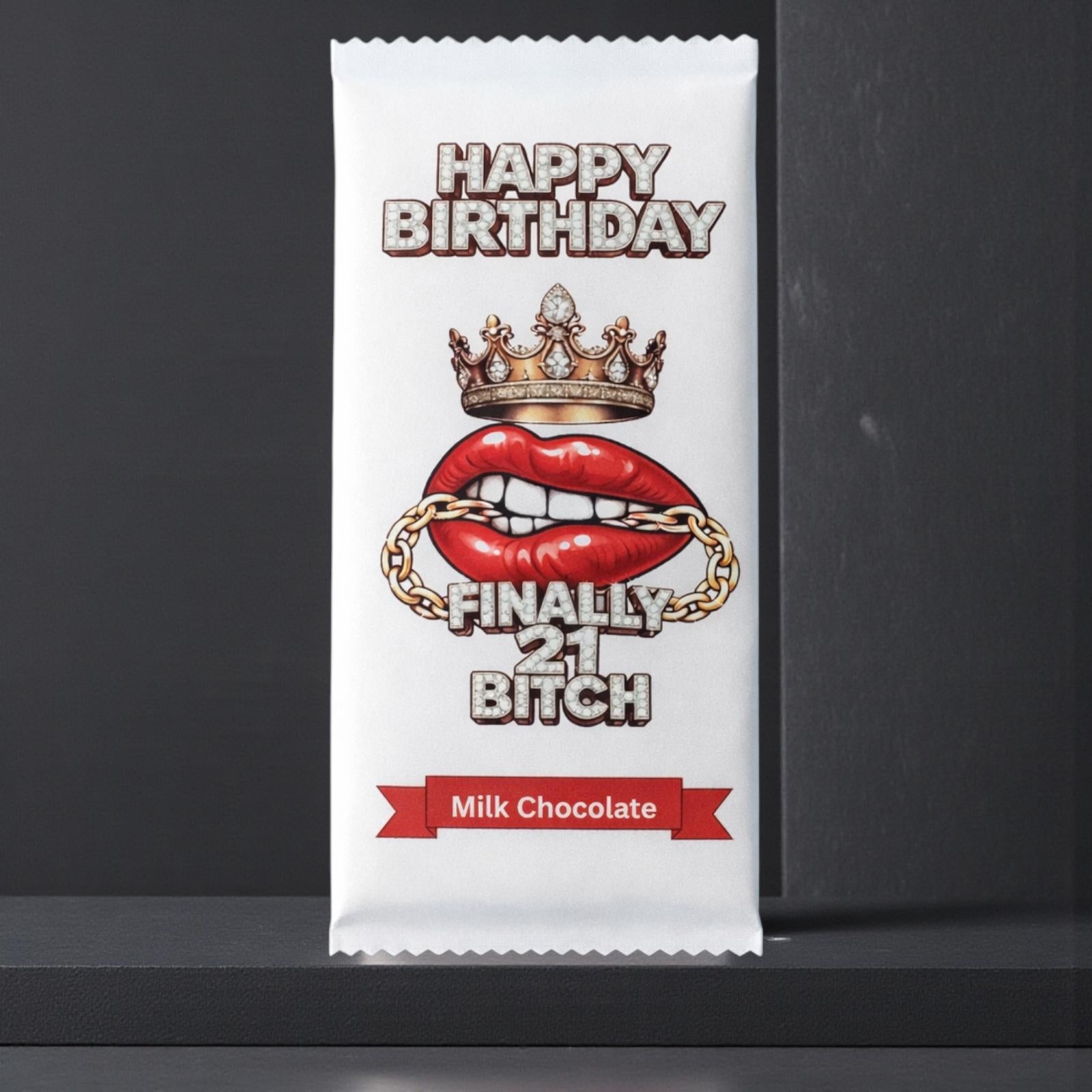 Rude 21st Chocolate Bar Gift For Her. Finally 21 Bitch. Funny Birthday Gift For Women