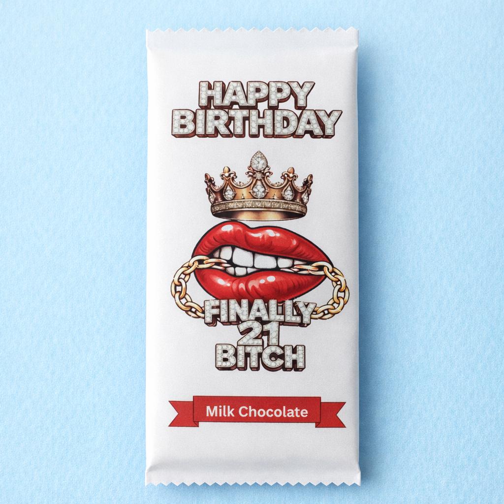 Rude 21st Chocolate Bar Gift For Her. Finally 21 Bitch. Funny Birthday Gift For Women