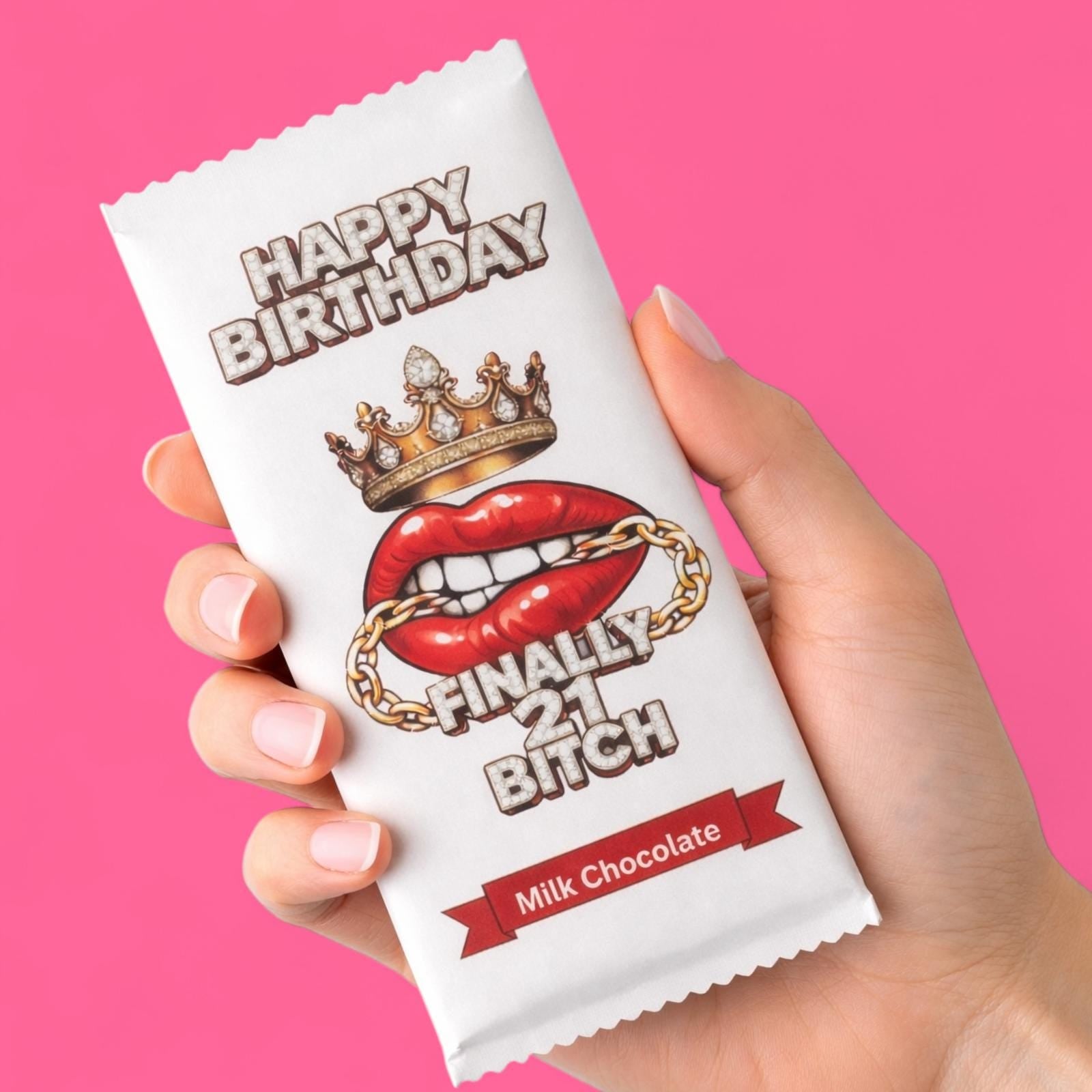 Rude 21st Chocolate Bar Gift For Her. Finally 21 Bitch. Funny Birthday Gift For Women
