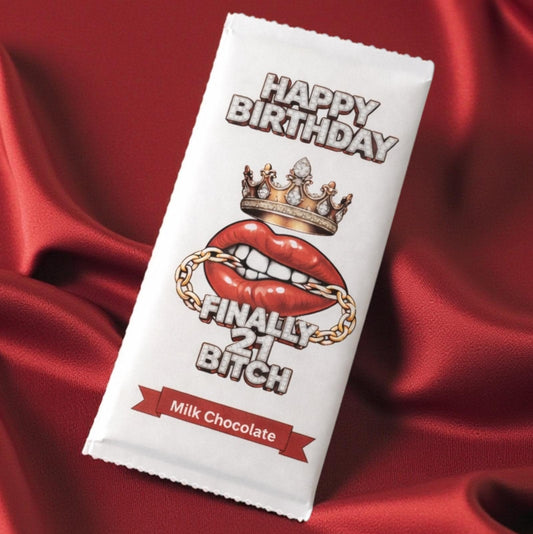 Rude 21st Chocolate Bar Gift For Her. Finally 21 Bitch. Funny Birthday Gift For Women