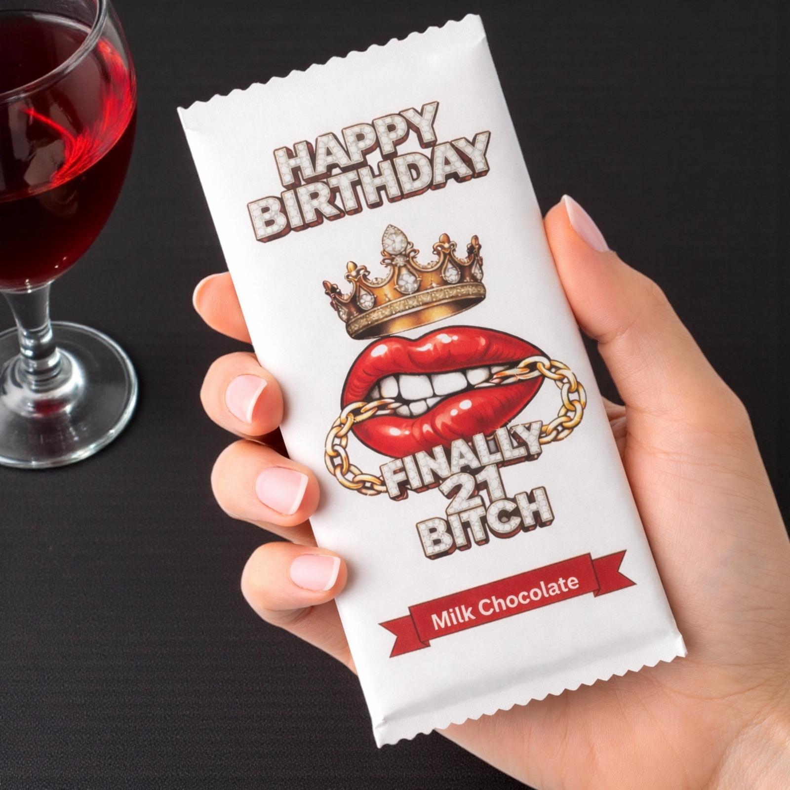Rude 21st Chocolate Bar Gift For Her. Finally 21 Bitch. Funny Birthday Gift For Women