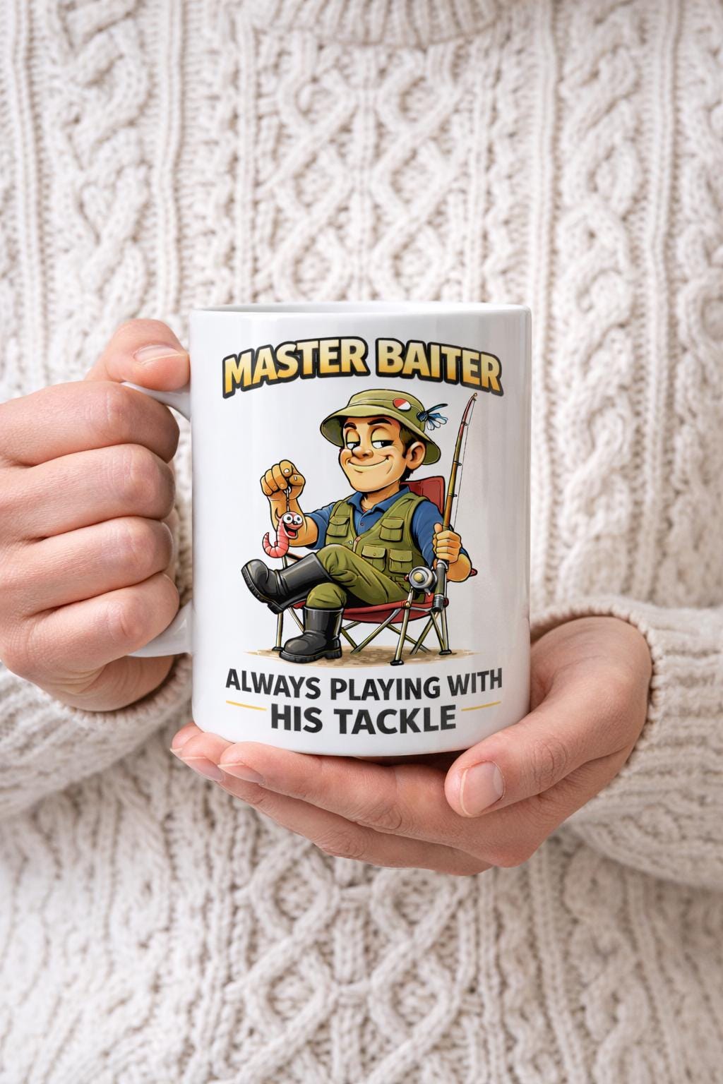 Funny Fishing Mug Master Baiter Fisherman Gift, Angler Cup. Novelty Fishing Cup Funny Fisherman Present