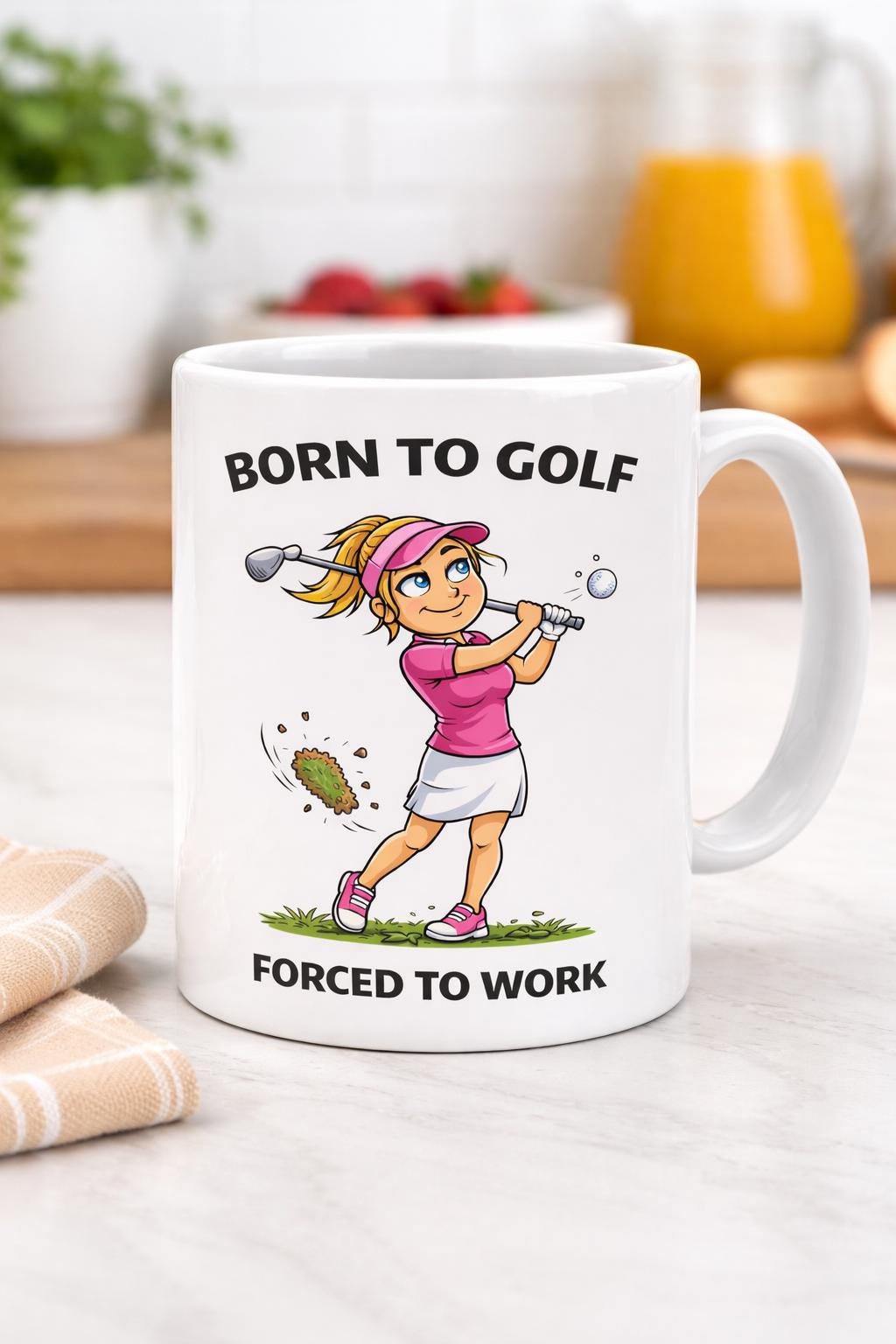 Born To Golf Forced To Work Mug, Funny Golf Mug, Golf Gift For Her, Golfer Gift, Ladies Golf Mug, Funny Work Mug, Golf Lover Gift