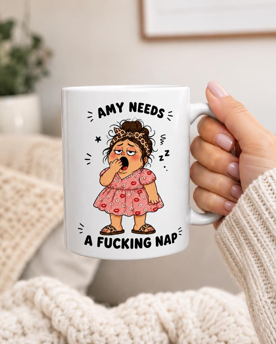 Personalised Funny Rude Mug, Needs A *ucking Nap Mug, Sweary Adult Humour Gift, Tired Mum Mug, Best Friend Birthday Gift