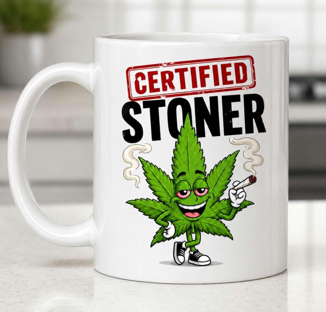 Funny Stoner Mug. Gift Him/Her. Adult Cannabis Humour