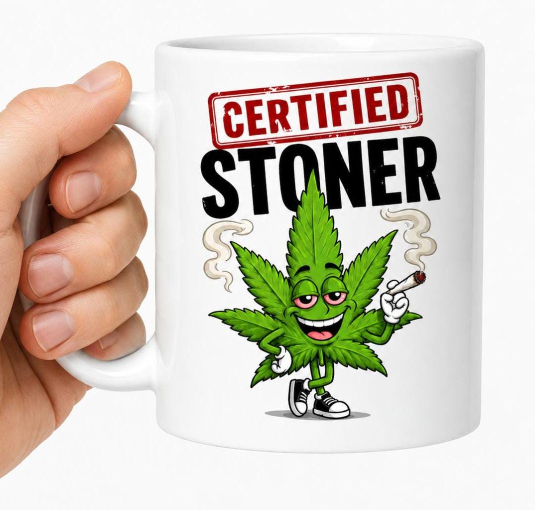 Funny Stoner Mug. Gift Him/Her. Adult Cannabis Humour