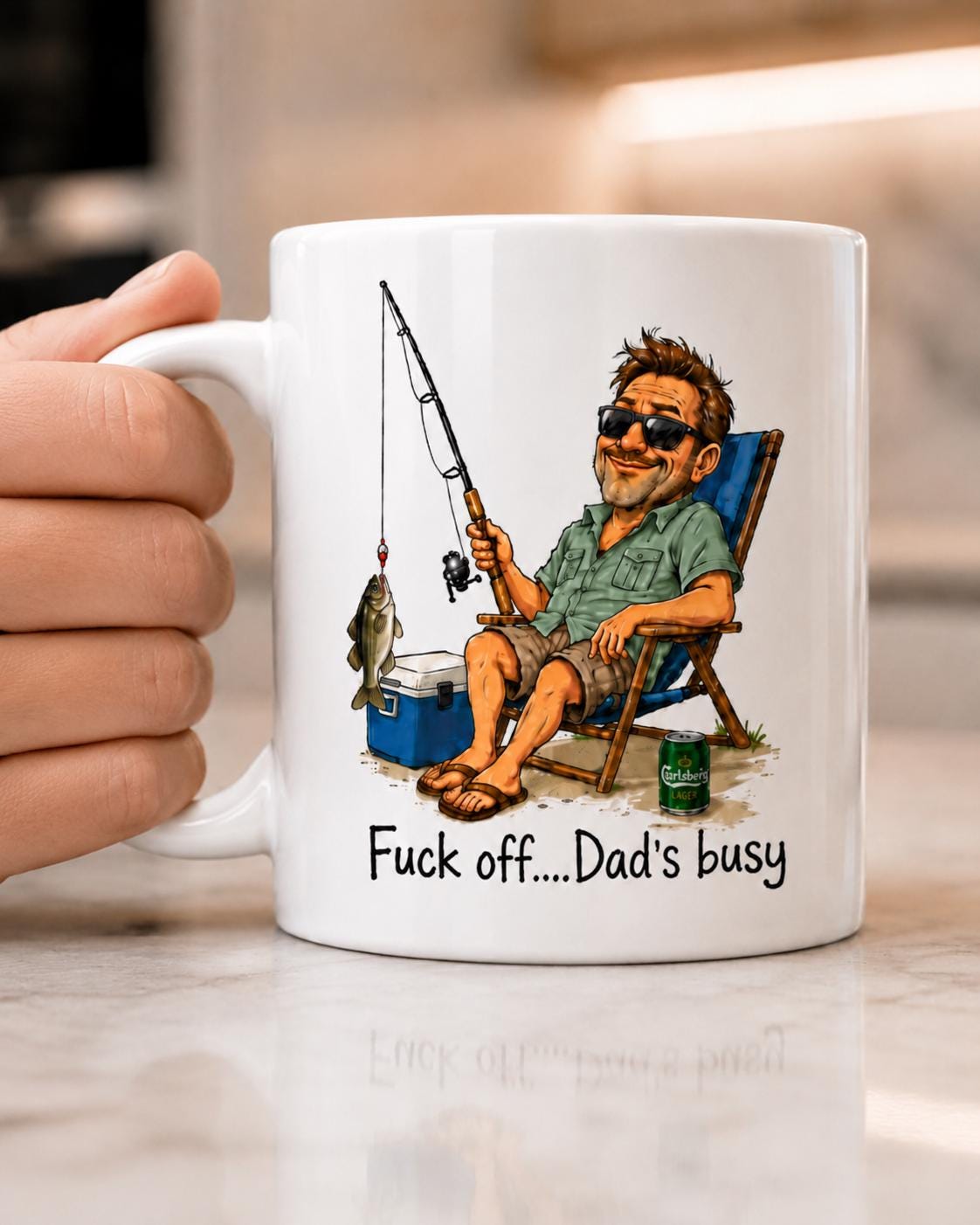 Funny Fishing Dad Ceramic Mug - "Dad's Busy" Sarcastic 11oz Coffee Cup